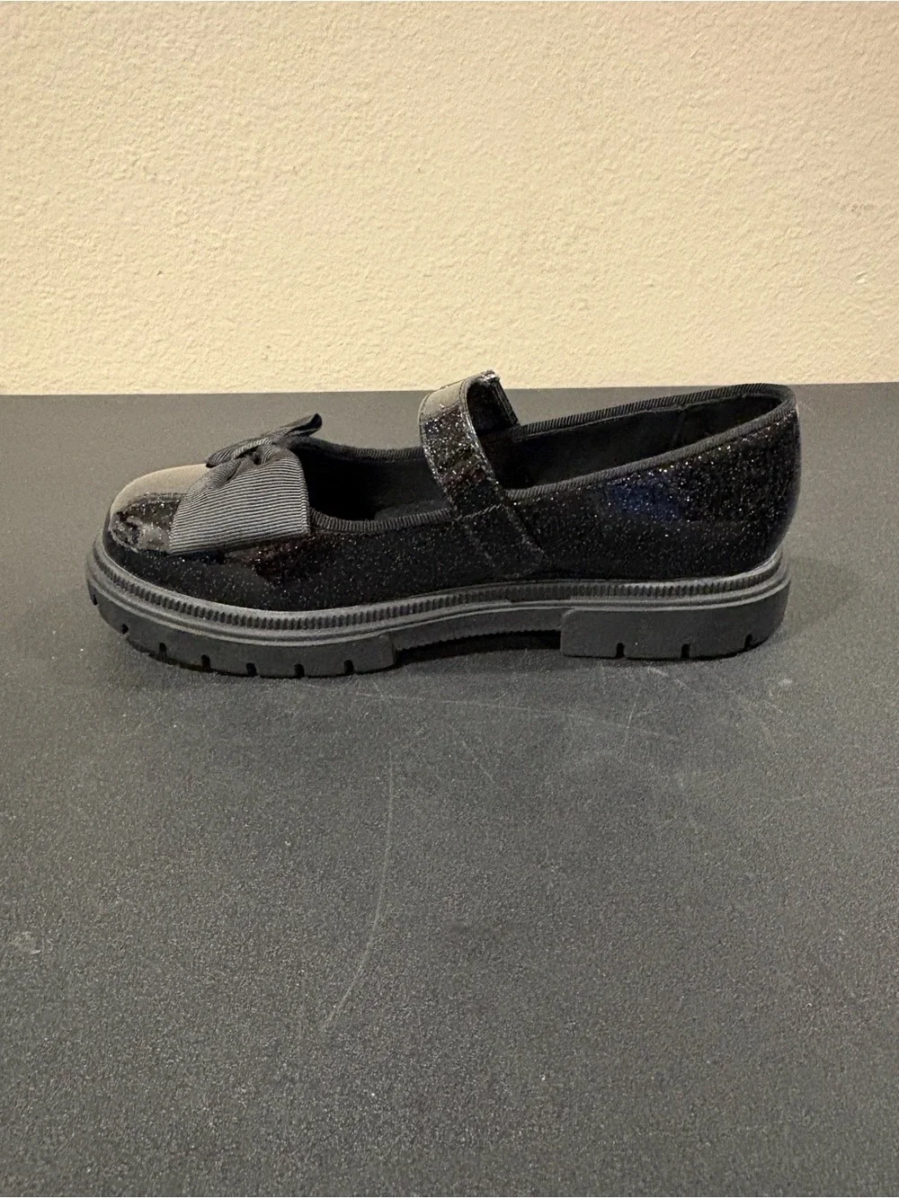 Cat & Jack Bridget Bow Mary Janes  Black Glitter Toddler Size 12 Fast Shipping